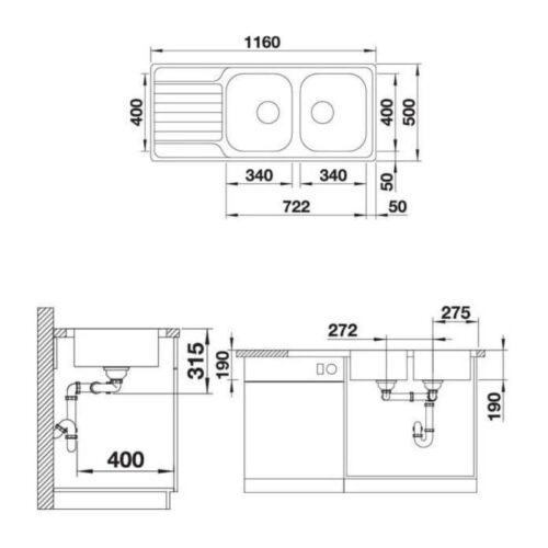 Chậu rửa bát Hafele Dinas 8S 570.27.209 4 Kích thước của Chậu rửa bát Hafele Dinas 8S 570.27.209