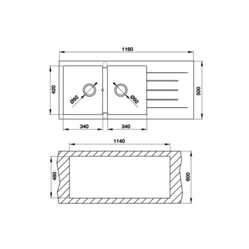 kích thước của Chậu rửa chén bát Hafele HS G11650 565.83.341