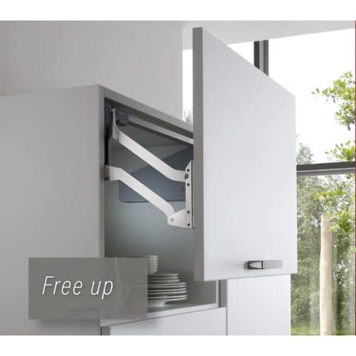 Ảnh thực tế bộ tay nâng FREE UP Hafele 493.05.791 nắp trắng