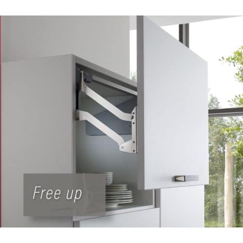 Ảnh thực tế bộ tay nâng FREE UP Hafele 493.05.800 nắp xám