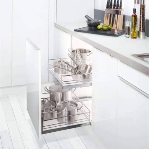 Ảnh thực tế bộ rổ kéo lọt lòng ARENA Hafele 540.26.655, tủ rộng 500mm