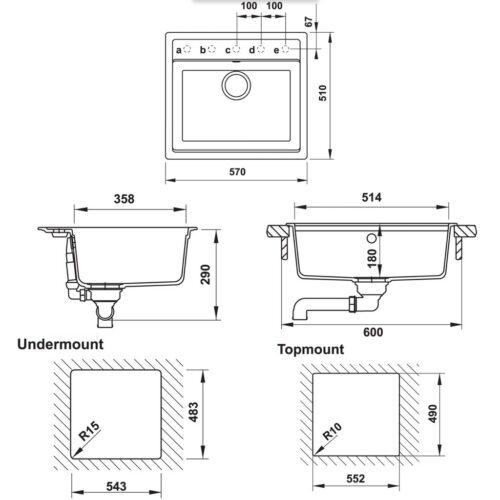 Kích thước Chậu rửa bát đá Hafele HS20-GEN1S60 570.34.370
