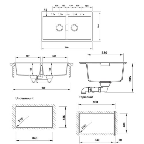 Chậu rửa bát đá Hafele HS20-GKN2S90 570.33.190 7 Kích thước chậu rửa bát