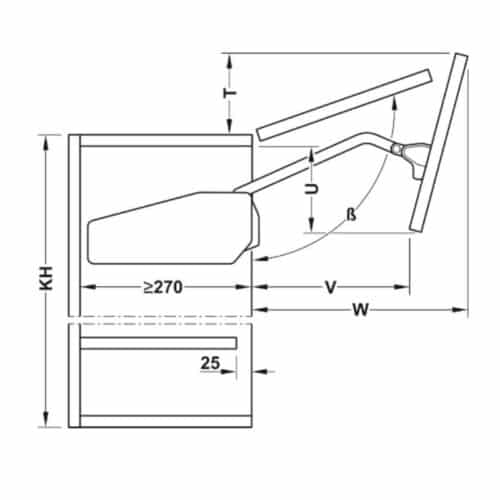 Kích thước bộ tay nâng Hafele 493.05.891