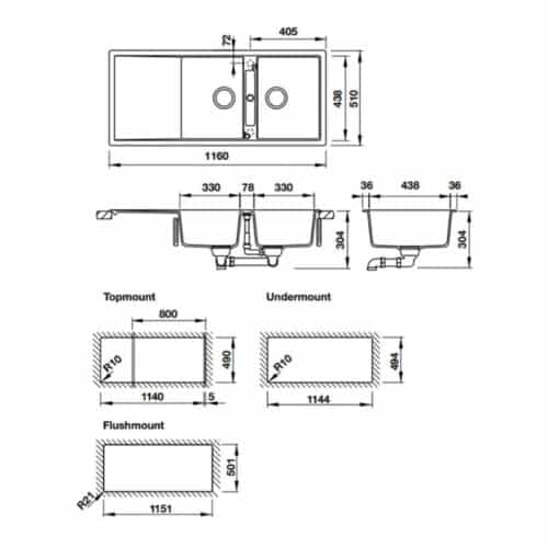Chậu rửa bát đá Hafele HS20-GKD2S80 570.33.530 màu xám 3 Chậu rửa bát đá Hafele HS20-GKD2S80 570.33.530 màu xám