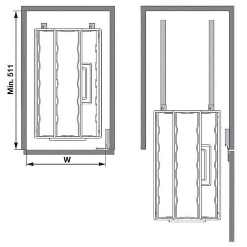 Kích thước rổ kéo đựng dụng cụ vệ sinh Portero 2 Hafele 545.48.261
