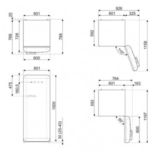 Kích thước của Tủ lạnh đơn Hafele Smeg FAB28RRD5 535.14.619