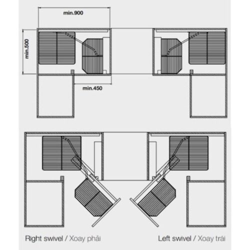 Bộ rổ góc gắn cánh trước, mở phải CLEARANCE Hafele 548.21.002 4 Lắp đặt bộ rổ góc gắn cánh trước, mở phải CLEARANCE Hafele 548.21.002
