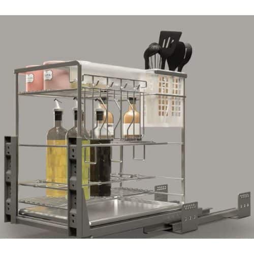 Ảnh thực tế bộ rổ dao thớt, chai lọ SONATA Cucina 549.20.214 mạ chrome