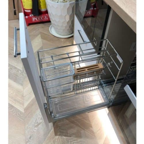 Ảnh thực tế bộ rổ dao thớt, chai lọ SONATA Cucina 549.20.214 mạ chrome