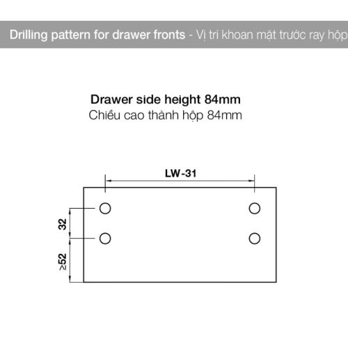 Ray hộp Hafele 552.75.005 Alto màu xám, H84X500MM 5 Chiều cao ray hộp Hafele 552.75.005 Alto màu xám, H84X500MM