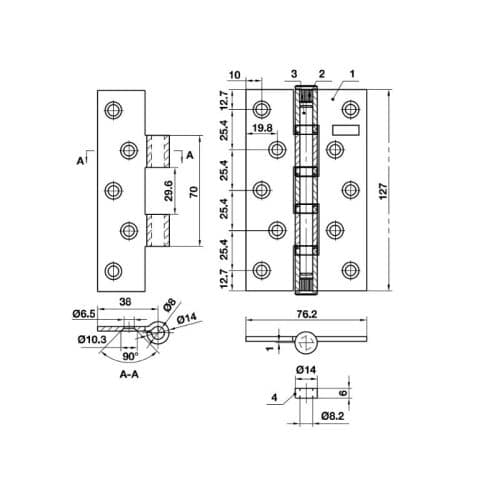 Kích thước bản lề lá Bauma Hefel 926.20.353