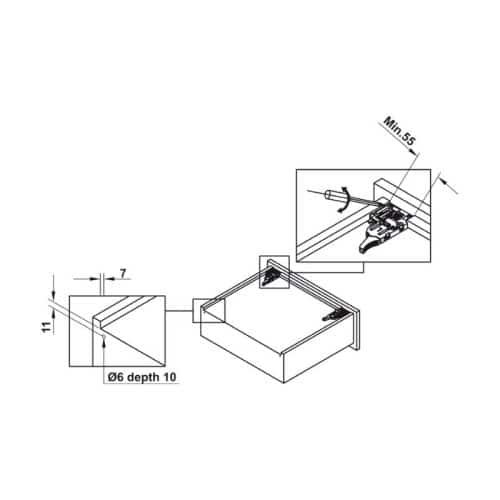 Ray âm giảm chấn EPC EVO mở 3/4 550mm Hafele 433.32.506 4 Kích thước ray âm giảm chấn EPC EVO mở 3/4 550mm Hafele 433.32.506