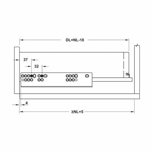 Kích thước ray âm nhấn mở EPC EVO mở toàn phần 400mm Hafele 433.32.173
