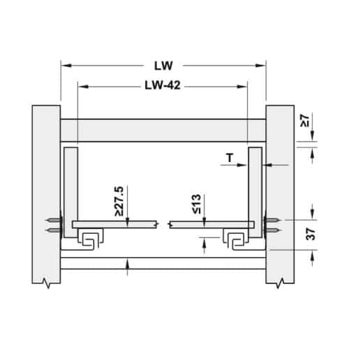 Ray âm nhấn mở EPC EVO mở toàn phần 450mm Hafele 433.32.174 5 Kích thước ray âm nhấn mở EPC EVO mở toàn phần 450mm Hafele 433.32.174