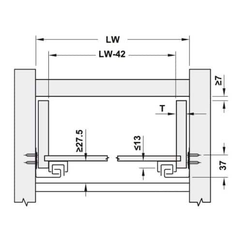 Kích thước ray âm nhấn mở EPC EVO mở toàn phần 550mm Hafele 433.32.176
