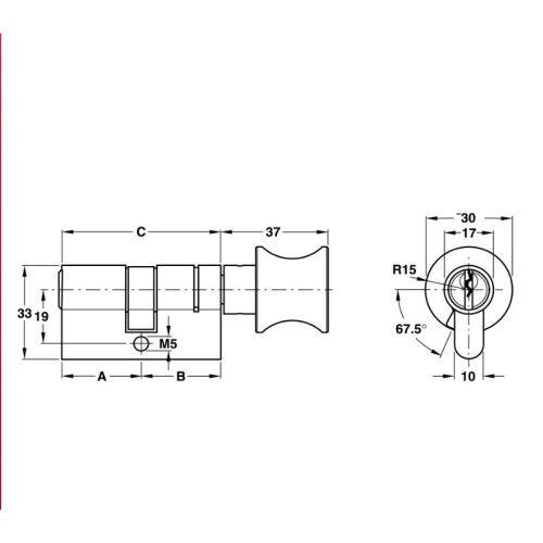Kích thước ruột khóa 1 đầu chìa 1 đầu vặn Hafele 916.08.916, 101mm Đồng thau