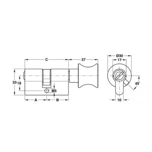 Kích thước ruột khóa cho cửa phòng vệ sinh Hafele 916.08.468