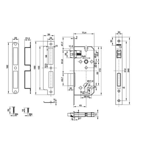 Kích thước thân khóa Hafele Bauma H8545 911.25.564