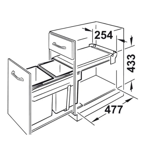 Thùng rác đôi Hafele 502.72.761 2 x 15 lít 6 Kích thước thùng rác đôi Hafele 502.72.761 2 x 15 lít