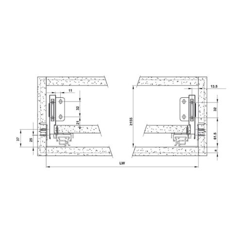 Ray hộp Hafele 552.35.745 Alto-S H120 mm màu trắng mờ 6 Lắp đặt ray hộp Hafele 552.35.745 Alto-S H120 mm màu trắng mờ