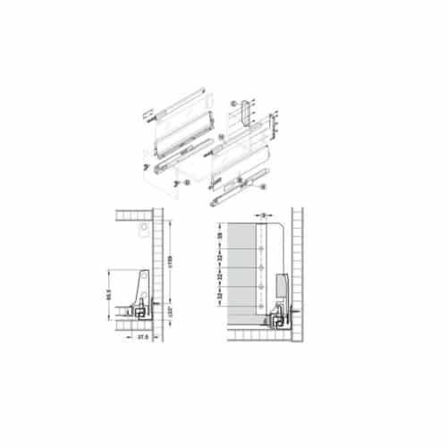 Kích thước Ray hộp Hafele 550.85.765