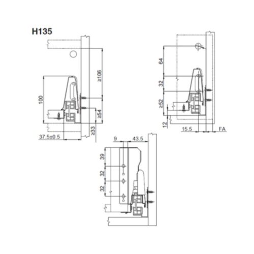 Thiết kế của Ray hộp Hafele 552.77.085 Alto màu xám, H135X500m