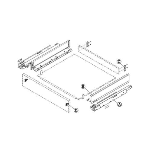 Kích thước Ray hộp Hafele Legrabox 550.70.725 giảm chấn trắng 40kg M 90,5mm