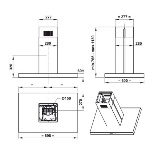 Kích thước máy hút mùi Hafele 539.81.715