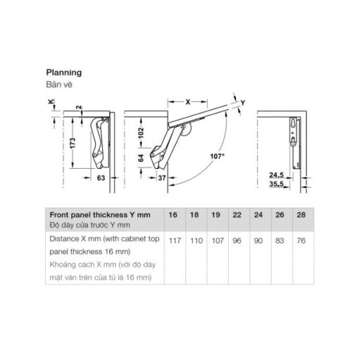 Bản vẽ của tay nâng Hafele Free Space 1.11 C 493.05.921