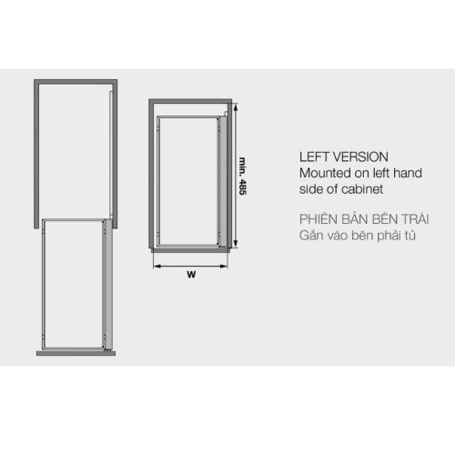 Kích thước Bộ rổ kéo Comfort II 250mm trái Hafele 545.53.961