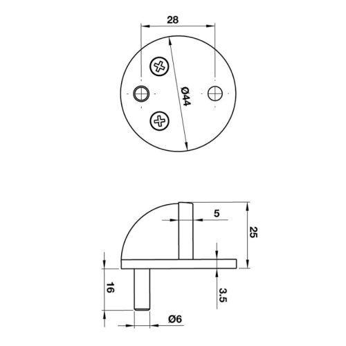 Kích thước chặn cửa bán nguyệt Hafele DIY 489.70.231