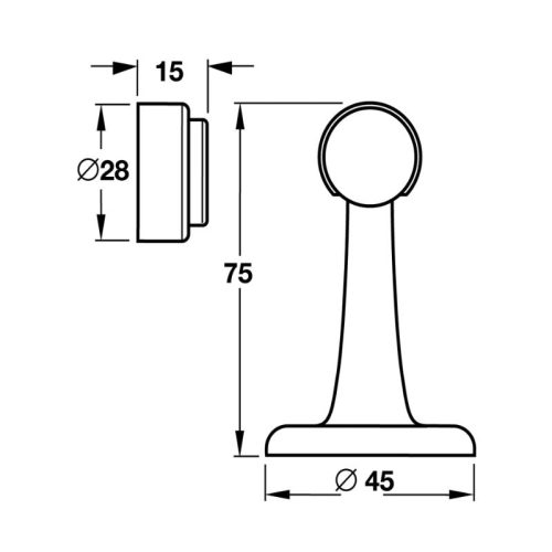 Kích thước chặn cửa nam châm Hafele DIY 489.70.257