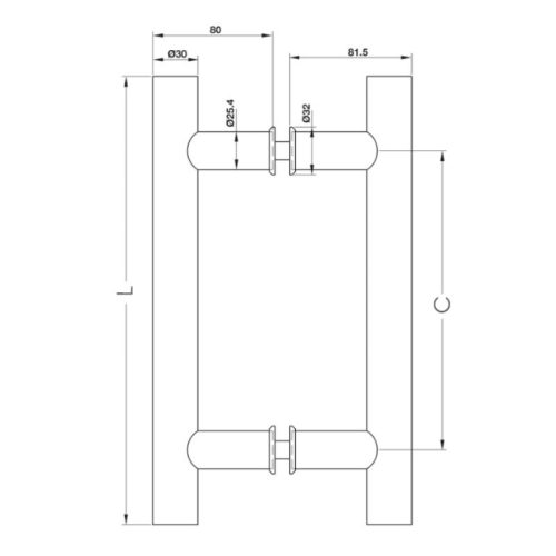Kích thước tay nắm kéo chữ H 32*1200mm Häfele DIY 499.68.036