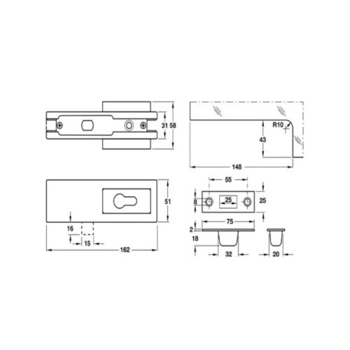 kich thuoc khoa kep chan kinh voi lo ruot khoa pc hafele 981 00 403