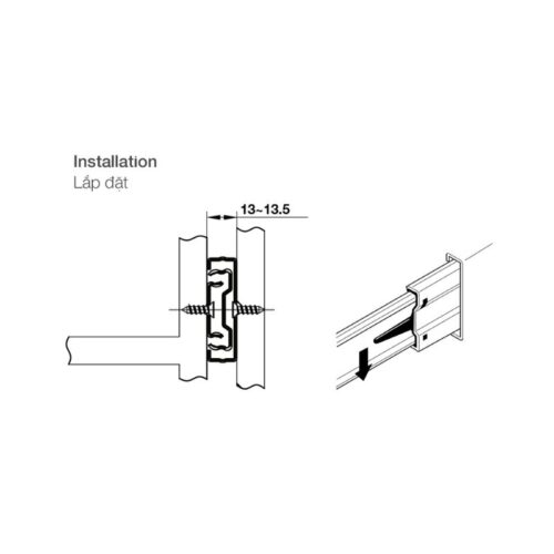 thiet ke cua ray bi khong giam chan dai 350mm hafele 494 02 452
