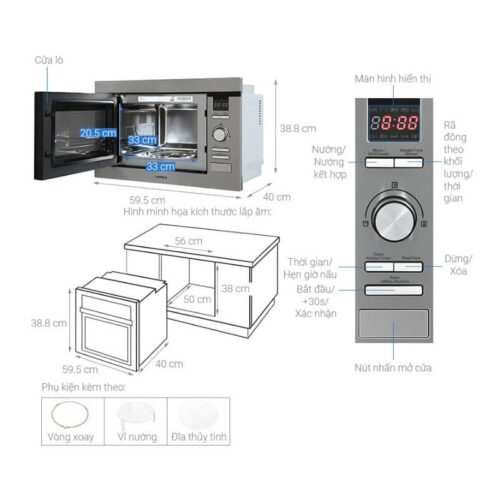 Lò vi sóng kết hợp nướng Hafele HM-B38D 538.31.200 5 thong so ky thuat lo vi song ket hop nuong hafele hm b38d