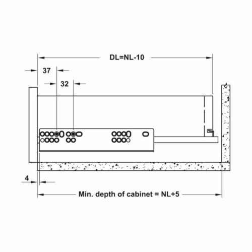Ray âm giảm chấn EPC EVO mở 3/4 450mm Hafele 433.32.504 5 kich thuoc ray am epc evo hafele giam chan mo 3 4 433 32 504