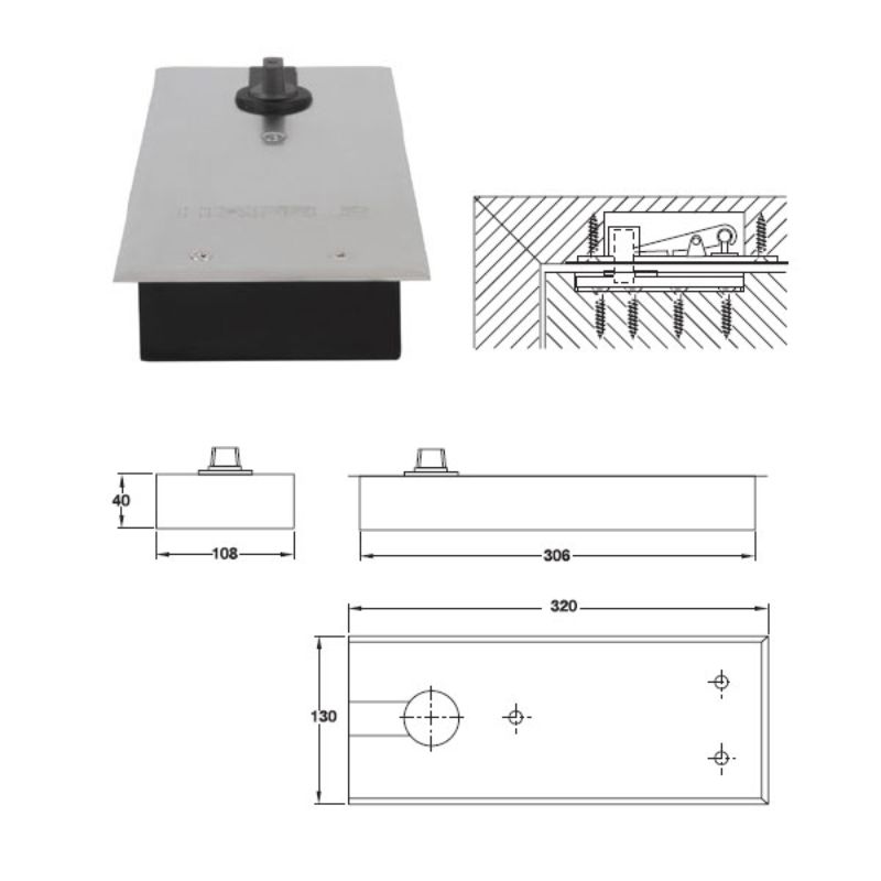 Kích thước Bản lề sàn EN4 120kg Hafele 932.79.040 Kích thước Bản lề sàn EN4 120kg Hafele 932.79.040