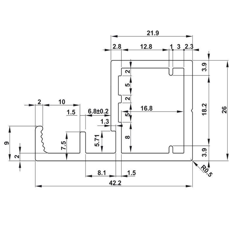 Kích thước Khung nhôm alusion H02 Hafele 563.58.343 Kích thước Khung nhôm alusion H02 Hafele 563.58.343