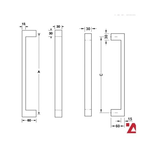 Tay nắm Hafele 903.00.102 dạng vuông 465mm 5 Kích thước Tay nắm Hafele 903.00.102