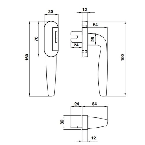 Tay nắm Hafele HL859 974.31.413 cửa nhôm 3 Kích thước Tay nắm Hafele HL859 974.31.413