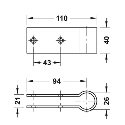 Kích thước bas nối thanh treo Hafele 988.98.050