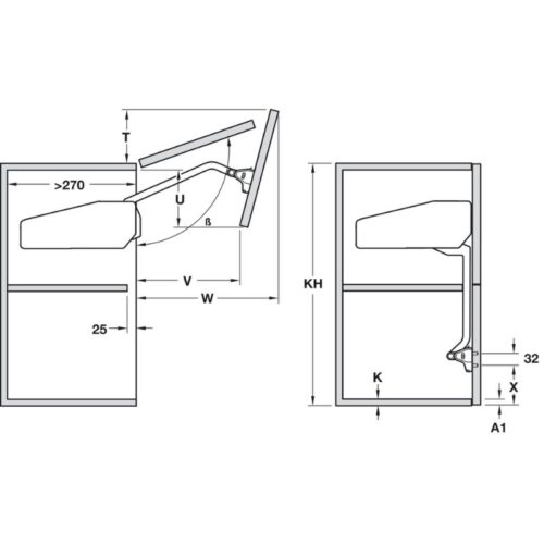 Kích thước bộ hộp lực Hafele 372.38.675