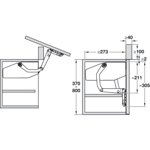 Tay nâng Hafele 372.34.621 5 Kích thước tay nâng Hafele 372.34.621