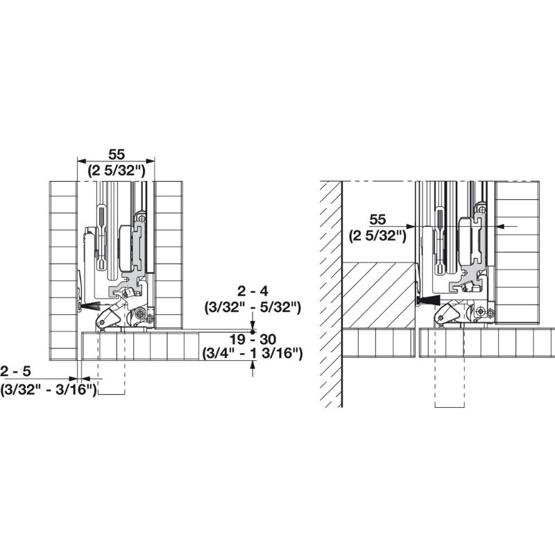 Kích thước cửa trượt xoay Hafele 408.30.593 Kích thước cửa trượt xoay Hafele 408.30.593