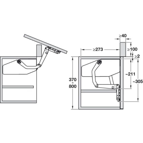 Kích thước bộ hộp lực Hafele 372.34.611