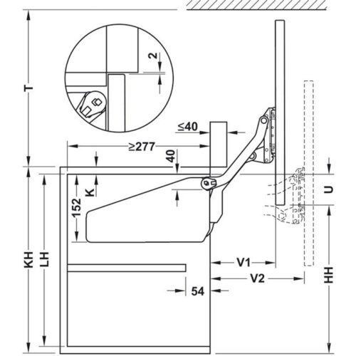 Kích thước phụ kiện tay nâng Hafele 372.33.632