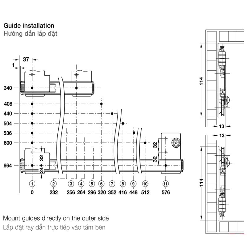 Lắp đặt bộ phụ kiện cửa trượt xoay Hafele 408.25.340 Lắp đặt bộ phụ kiện cửa trượt xoay Hafele 408.25.340