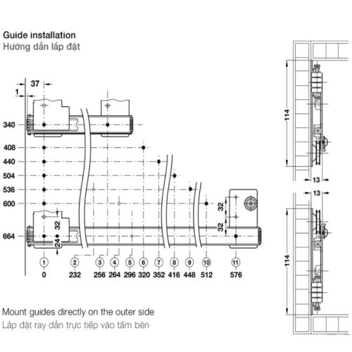 Lắp đặt bộ phụ kiện cửa trượt xoay Hafele 408.25.365